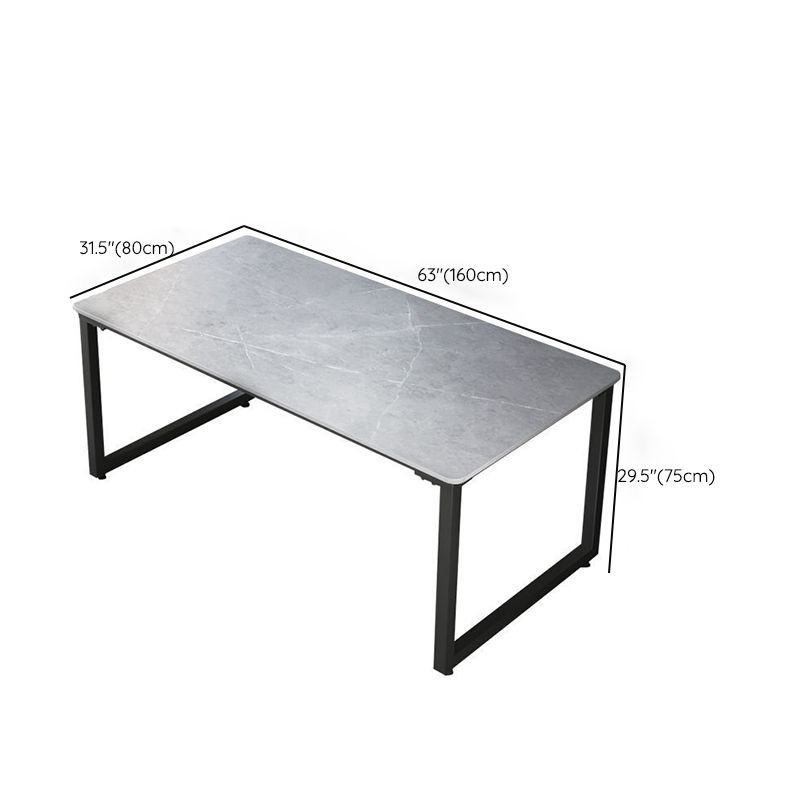 Pewter Rectangular Office Desk Stone and Metal Writing Desk Sled