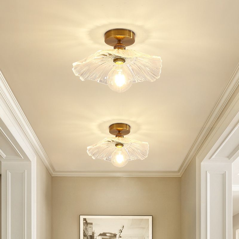 Traditional Clear Glass Ceiling Light Corridor Lighting Fixture with Brass Lamp Holder