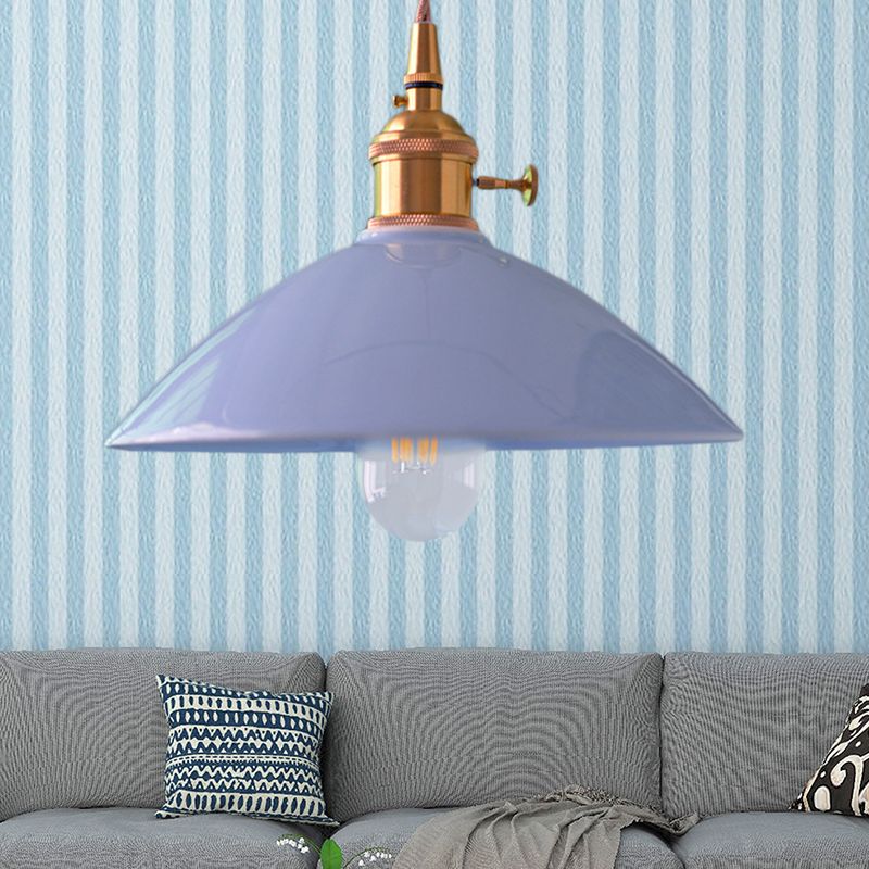 Dome Shade Fer Pendant Lightture Vintage Single Light Restaurant Plafond plafond Light en blanc / rose / bleu