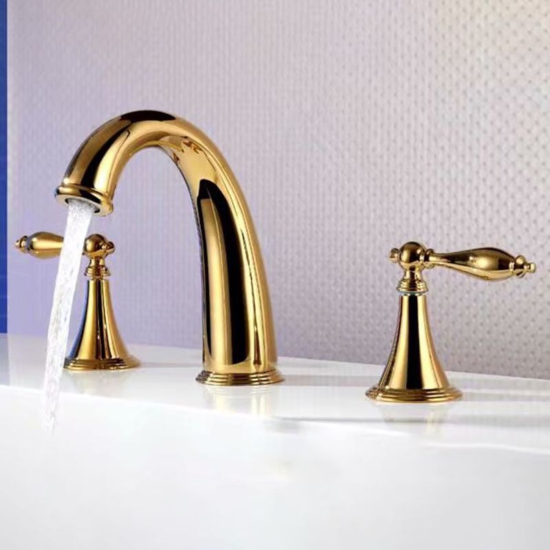 Glam Widespread Bathroom Faucet Lever Handles 3 Holes Low Arc Solid Brass Faucet