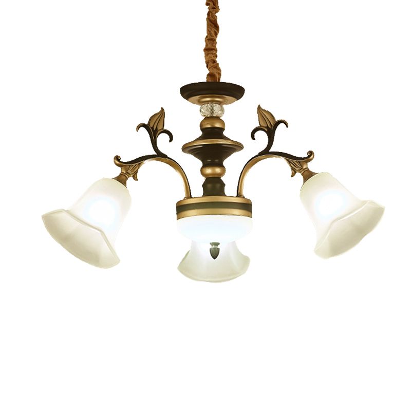 3/6 Lights Ceiling Light Traditional Flared Frosted Glass Hanging Chandelier in Brass