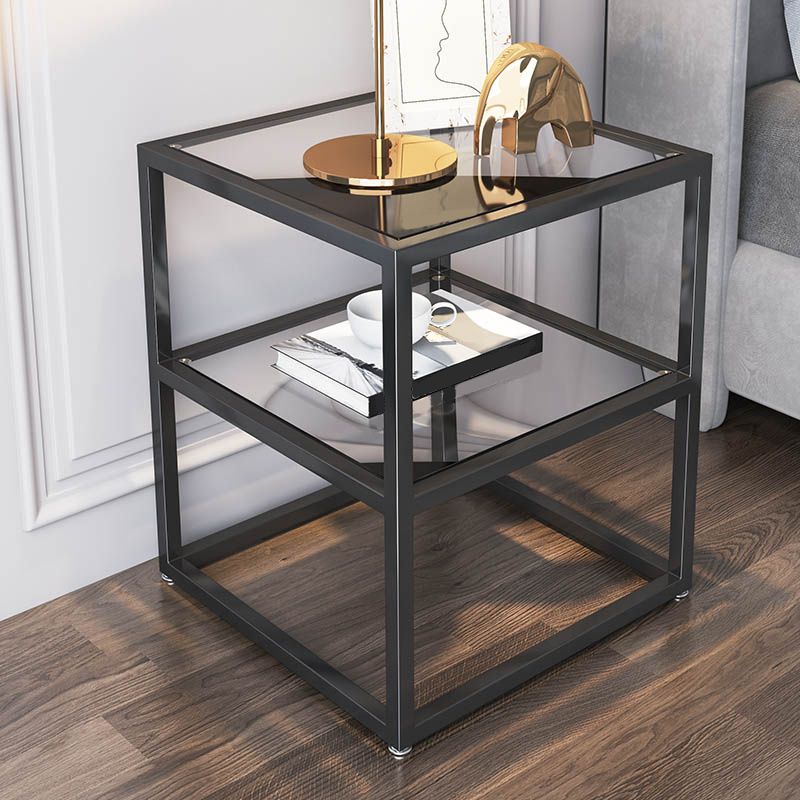 21 Inch H  Night Table Open Storage Metal Glass Top Shelf Included Nightstand