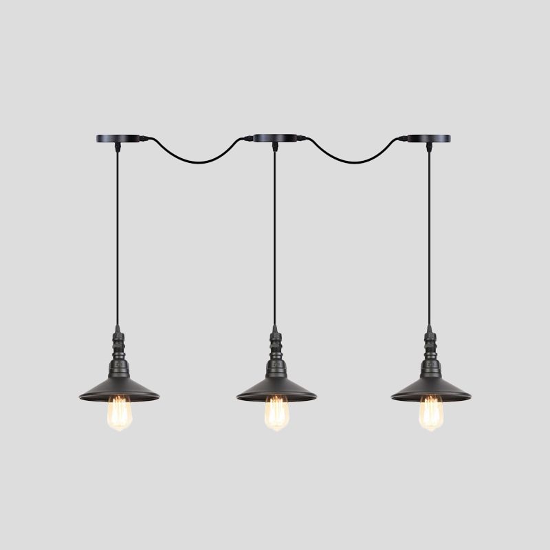 3/5/7 Köpfe Untertasse Multi -Anhänger Leicht Industrial Black Finish Iron Tandem Hanging Lampe Lampe