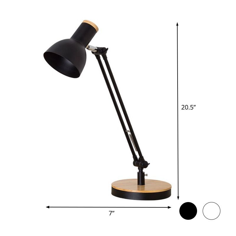 Domed Metal Desk Light Modernist 1 Bulb Black/White Night Table Lamp with Rotating Node