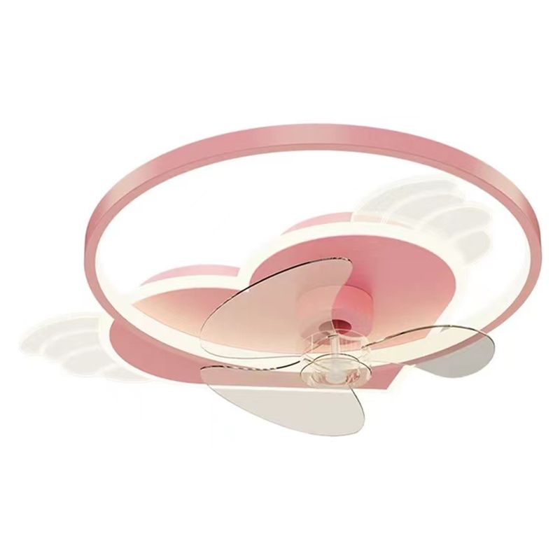 3-Blade Children Ceiling Fan Pink LED Fan with Light for Foyer