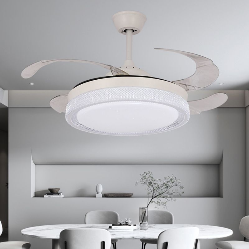 Contemporary Fan Ceiling Fixture in White Finish LED Ceiling Fan