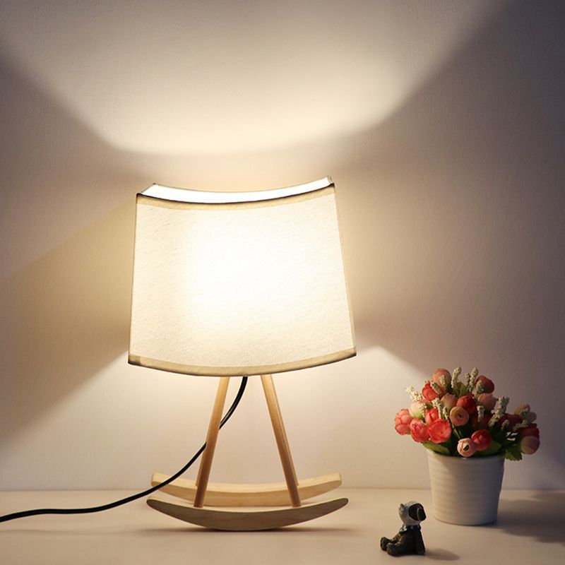 Fabric Shaded Table Light Contemporary 1 Bulb Small Desk Lamp in White with Wood Base