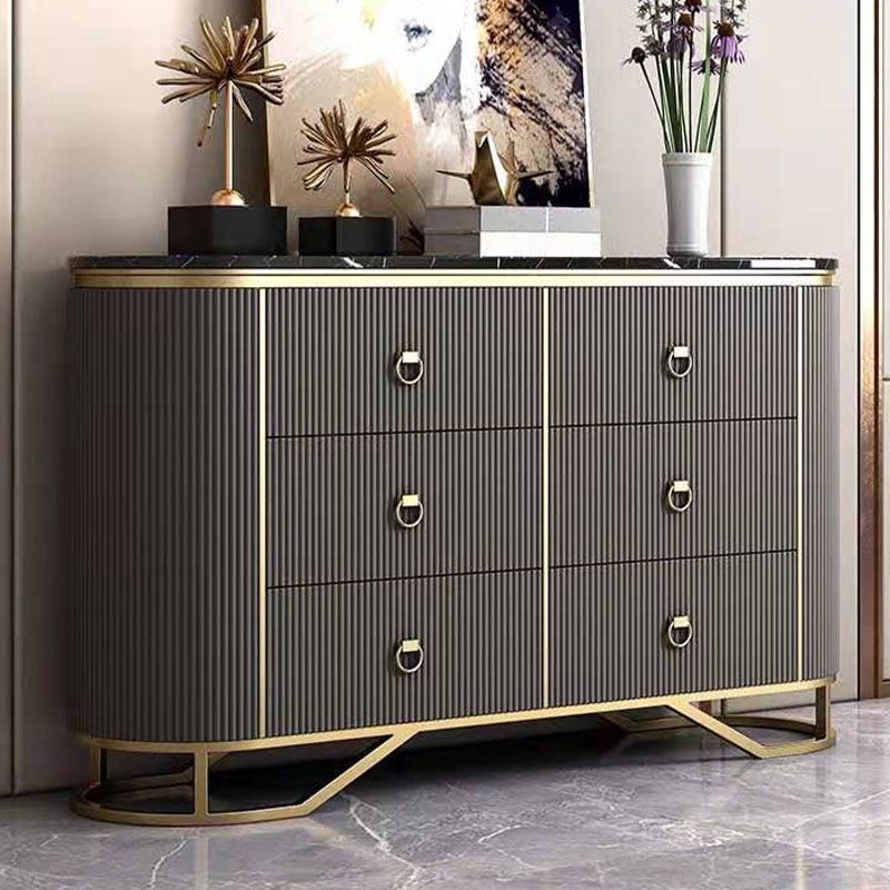 Glam Style Sideboard with 6 Drawer Buffet Table Stone Side Board for Dining Room