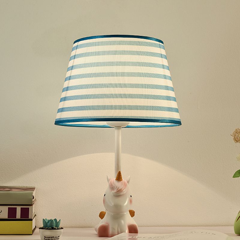 Fabric Cone Reading Lamp Cartoon 1 Light White/Pink/Blue Table Light with Rainbow Unicorn Base