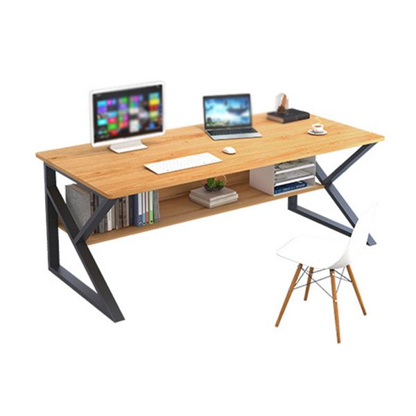 Rectangular Manufactured Wood Writing Desk Contemporary Trestle Base Desk with Shelf