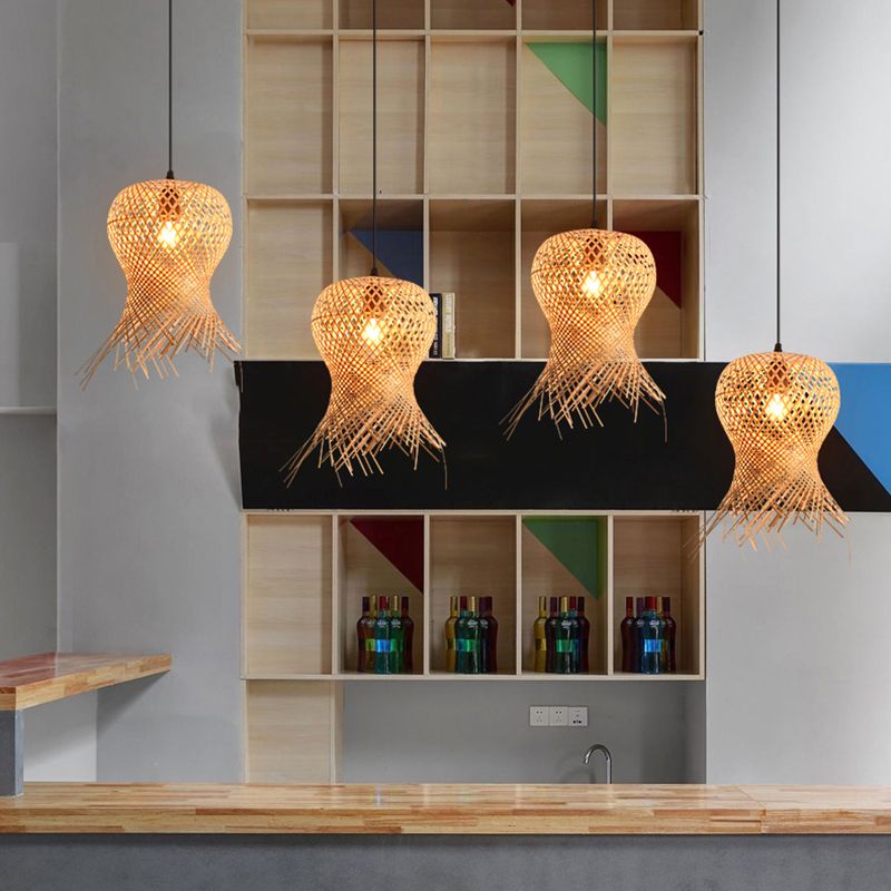 Unique Shade Hanging Lighting Modern Style Bamboo Multi Lights Hanging Lamp