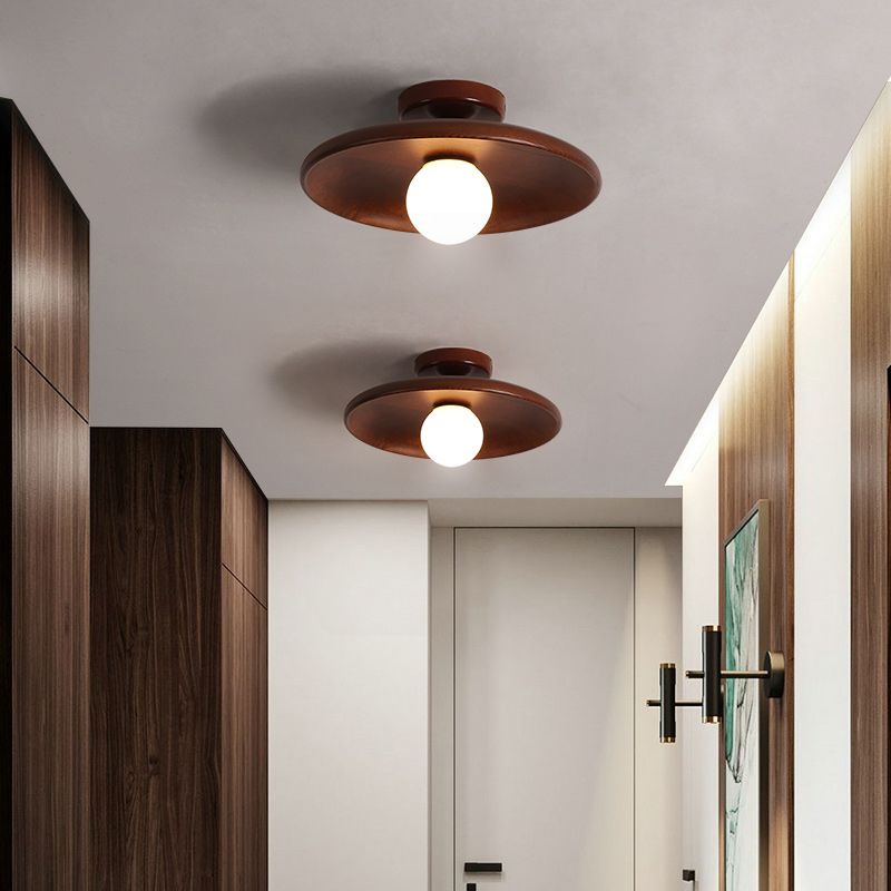 Shaded Aisle Semi Flush Mount Ceiling Fixture Wood Modern Semi Mount Lighting in Brown