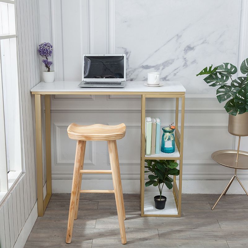 Stone Bar Dining Table Glam Rectangle Bar Table with Double Pedestal for Kitchen