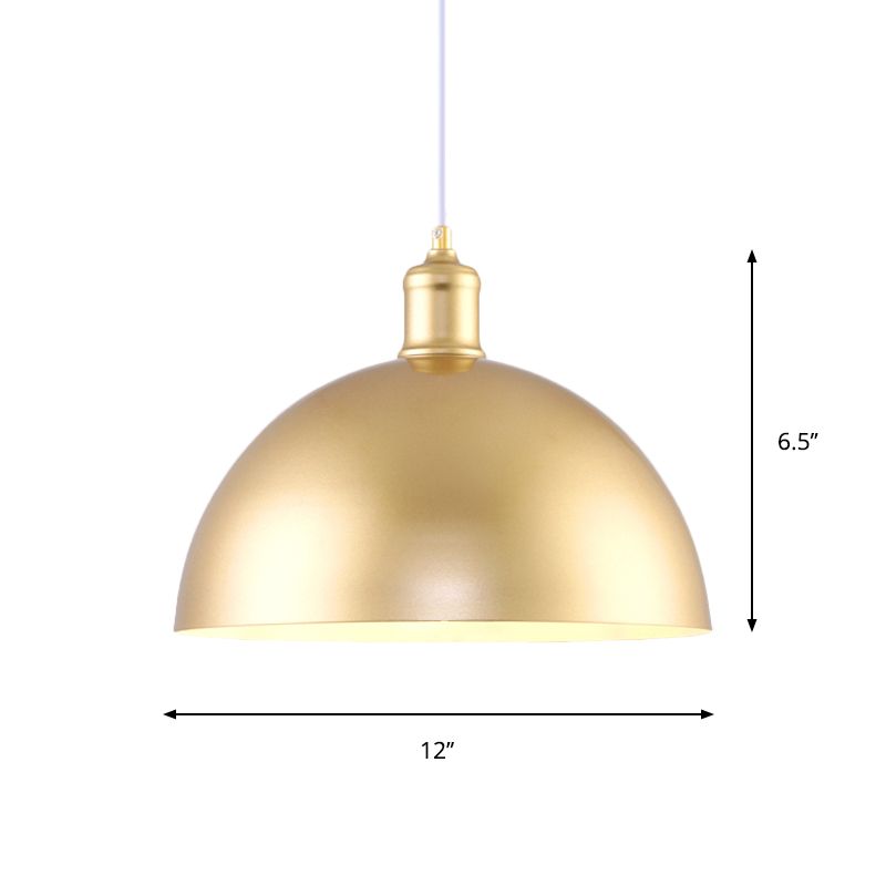 Luce a ciondolo dorato metallico tonalità cupola 1 lampadina vintage lampada sospesa industriale, larghezza 12/16 pollici