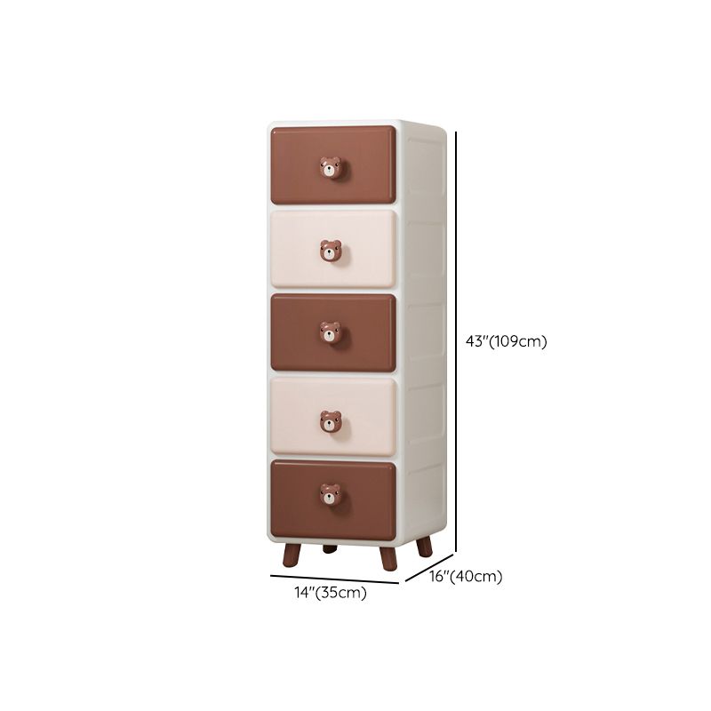 Northern European Vertical Kids Nightstand Pink/Brown Plastic Nursery Dresser for Room