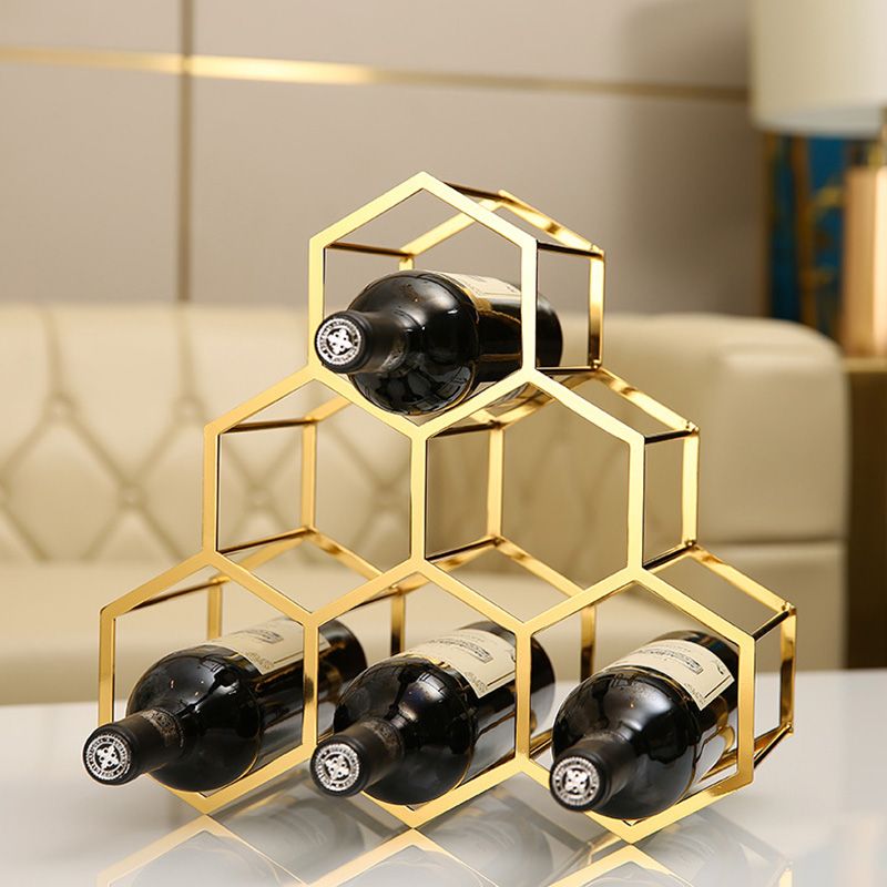 Metal Countertop Wine Glass Rack Modern Stackable Wine Bottle Holder in Gold