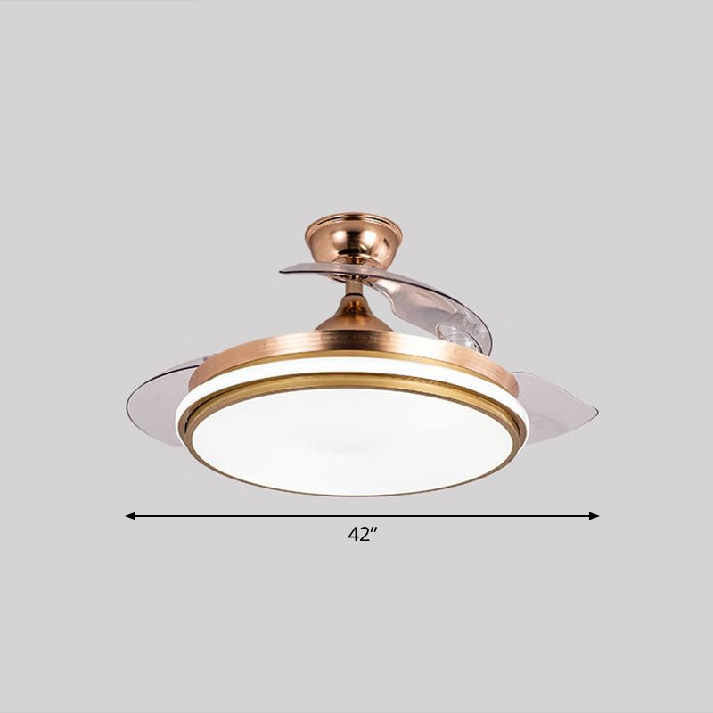 Nordic 3 Blades LED Pendant Fan Lighting Round Remote Control Semi-Flush Light with Acrylic Shade