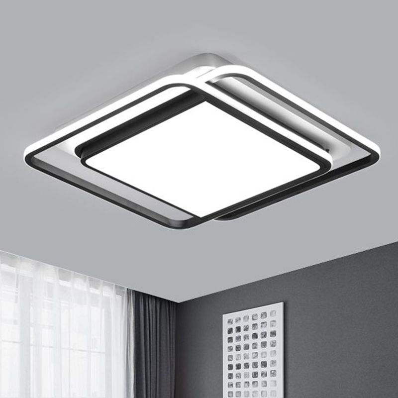 Square LED Ceiling Mounted Fixture Nordic Acrylic Bedroom Flush Mount Lighting in Black