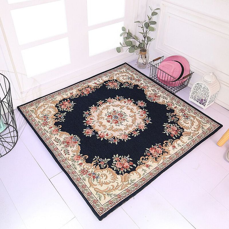 Vintage Study Rug Multi-Color Bud Pattern Carpet Polyester Anti-Slip Pet Friendly Machine Washable Indoor Rug