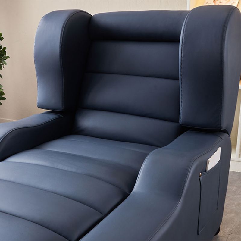 Contemporary Home Theater Recliner Leather Blue Indoor No Motion Metal