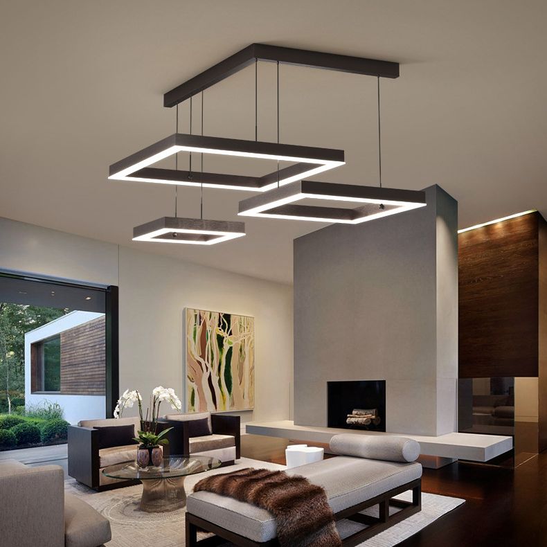 Modern 3-Tier LED Hanging Ceiling Lights Black Metal Pendant Chandelier