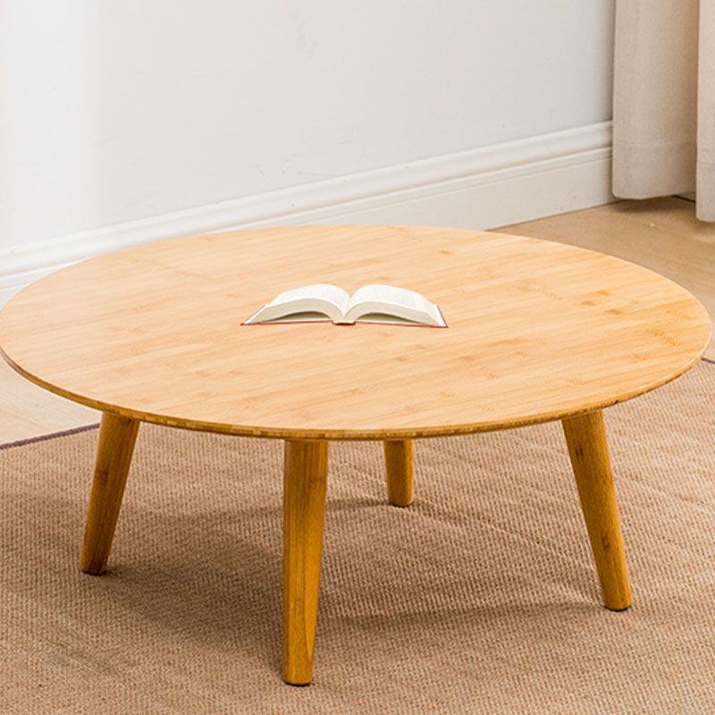 Round Wooden Coffee Table Four Legs Cocktail Table in Natural