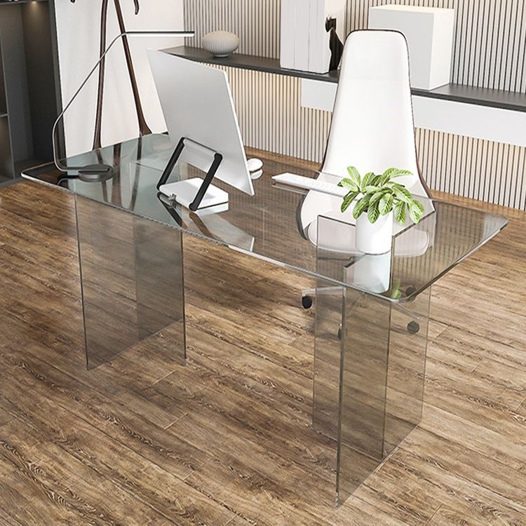 Rectangle Home Writing Table Modern Glass Working Desk with Glass Legs