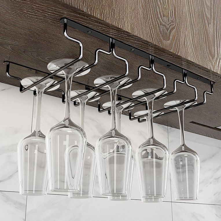 Contemporary Hanging Glass & Stemware Holder Stainless Steel Glass Rack in Black