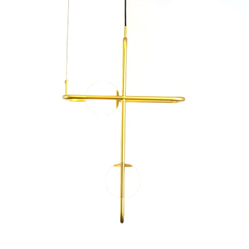 Gold Crossed Rectangle Drop Light 2/3/4 Lights Post Modern Metal Hanging Chandelier