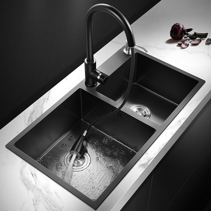 Single Bowl Black Kitchen Sink with Drain Assembly Drop-In Contemporary Sink