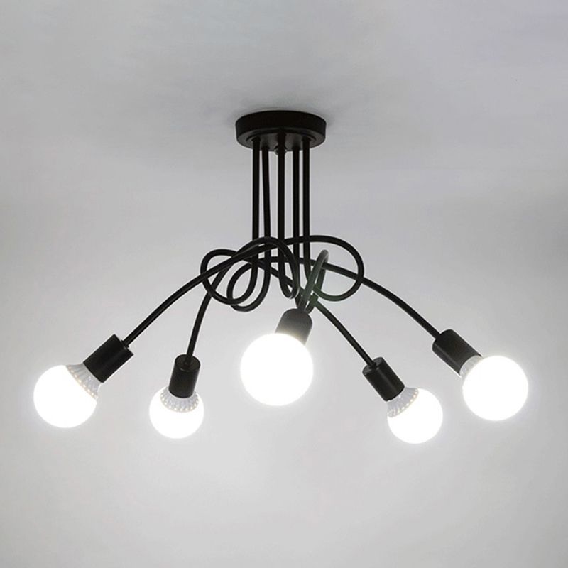 5-Light Vintage Industrial Style Ceiling Light Iron Winding Tubes Design Lighting Fixture for Living Room