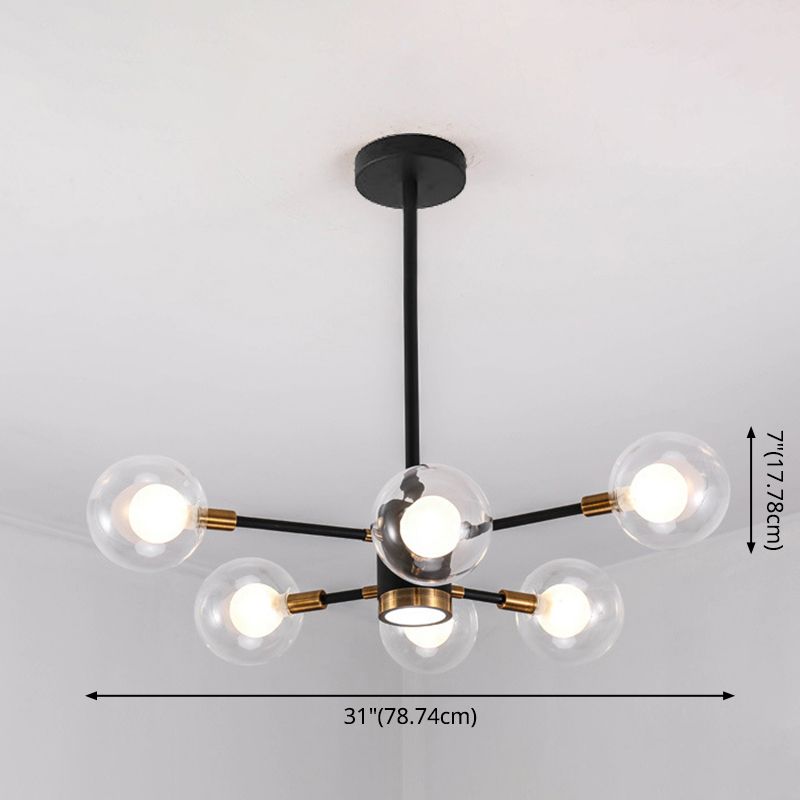 Modern Metal Radial Hanging Chandelier Light Spherical Clear Glass Shade Suspension Light  in Black