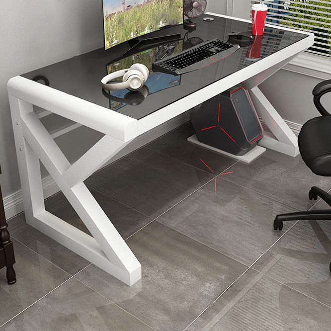 Contemporary Glass Top Gaming Desk 29.53-inch Tall Computer Desk