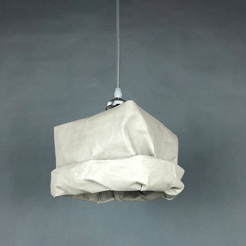 Sack Shape Kraft Paper Pendant Light Modernism 1-Head White Ceiling Suspension Lamp