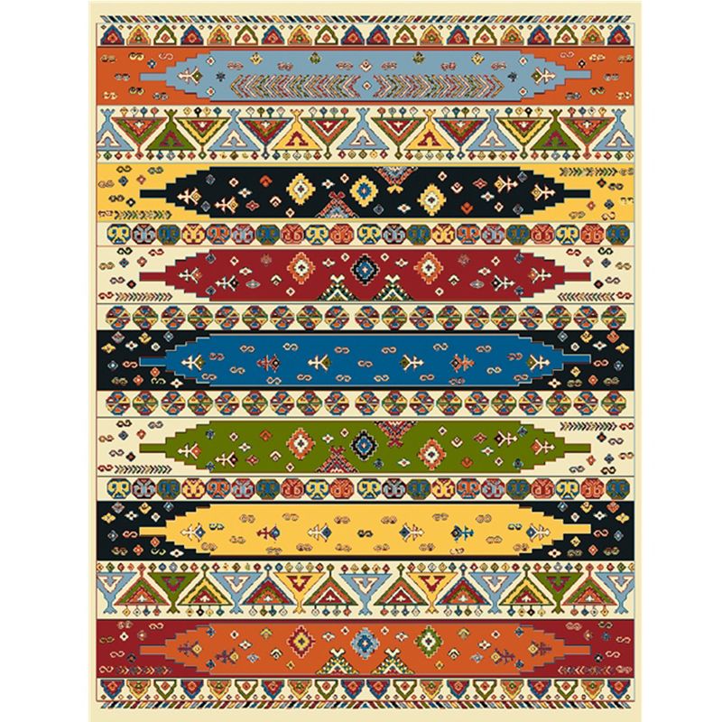 Boho Living Room Rug Multi Colored Plaid Printed Indoor Rug Synthetics Non-Slip Backing Pet Friendly Carpet