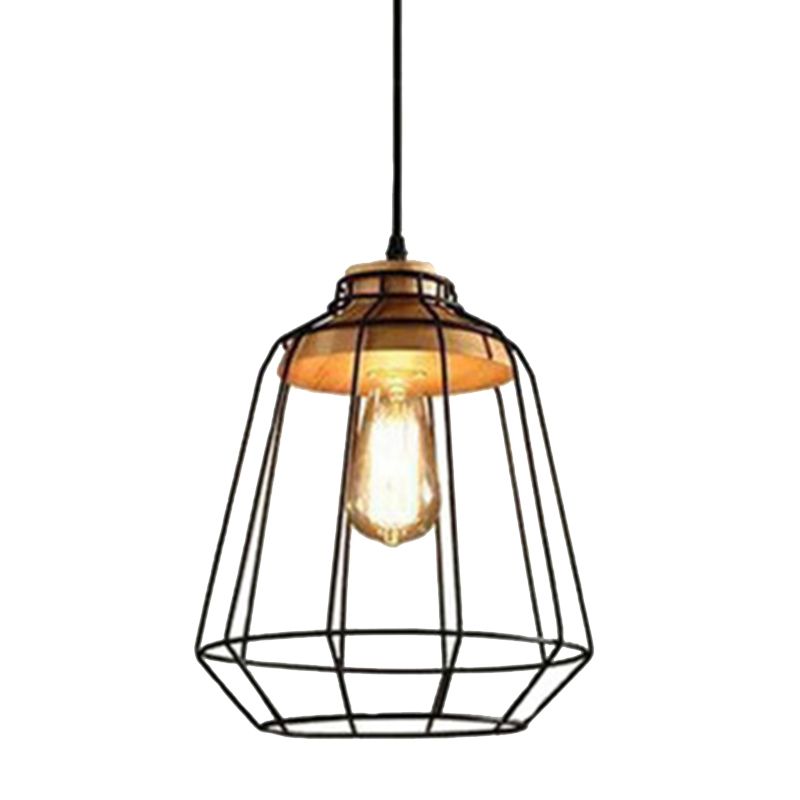 Black Metal 1 Light Light Light Light Industrial Retro Retro Cage Hanging Lamp per ristorante