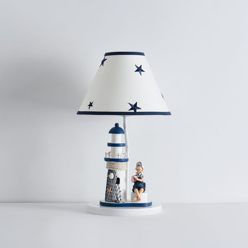 Kids Cartoon Girl/Boy Table Light Resin 1 Head Children Room Shaded Task Lighting in Dark Blue