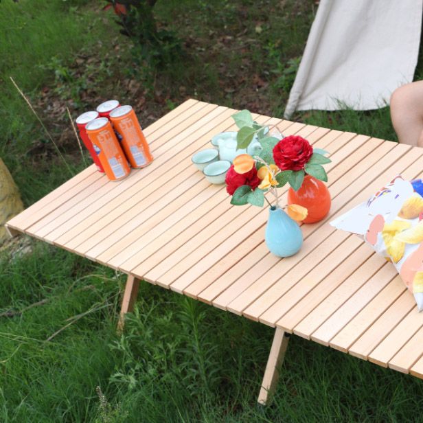 Solid Wood Outdoor Folding Table Modern Style Natural Camping Table