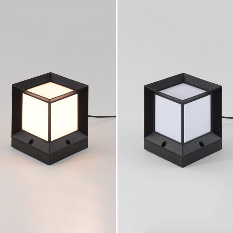 Rectangular Shape Metal Pillar Lamp Modern Style 1 Light Waterproof Outdoor Light in Black