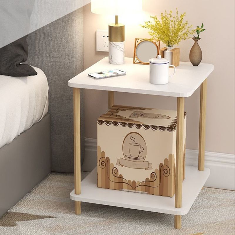 White Wood Contemporary Nightstand Open Storage Night Table with 2 Shelves