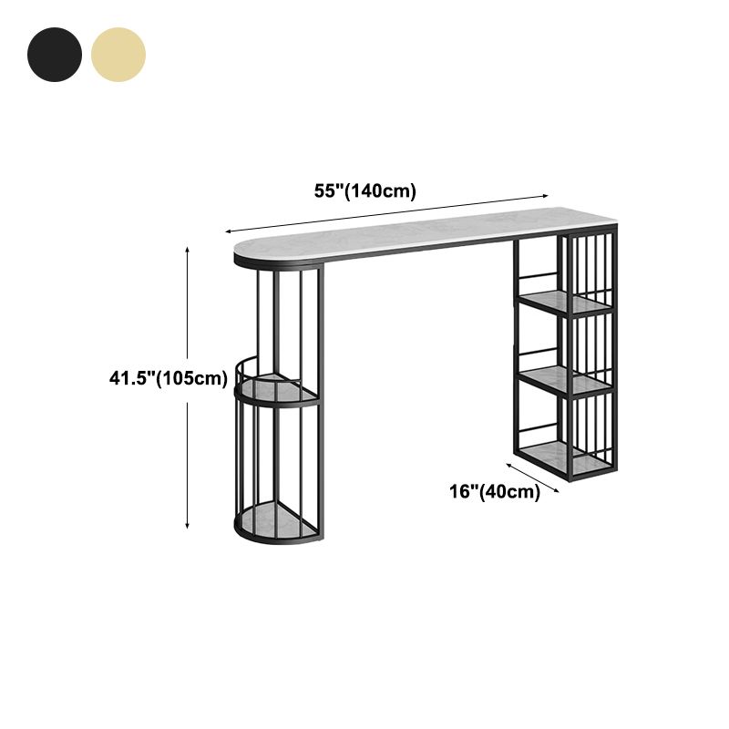 Indoor Stone Sled Cocktail Bar Table Modern Fixed Table Storage Bar Height Table