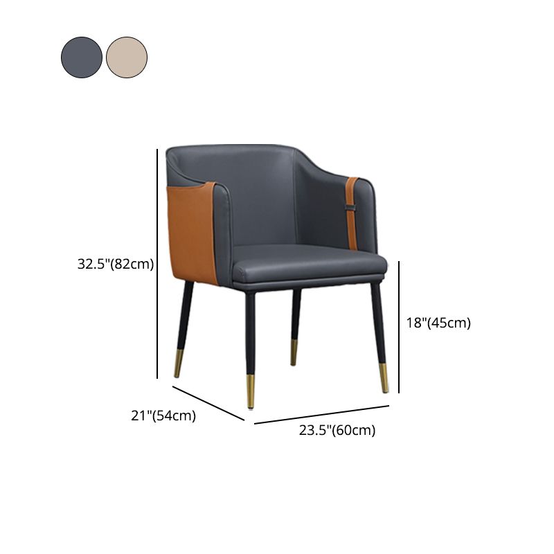 Scandinavian Style Leather Dining Side Chairs Arm Solid Back Dining Side Chair