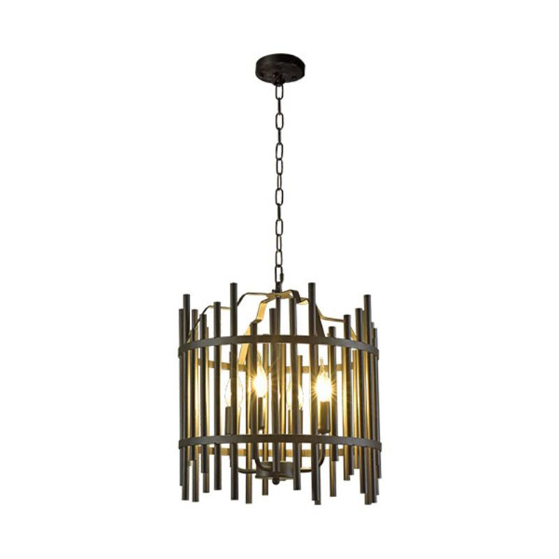 Black Caged Chandelier Pendant Light Vintage Industrial Metal 4 Heads Restaurant Chandelier Light