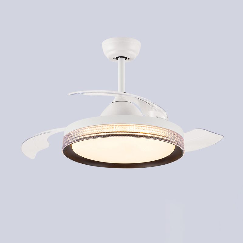 Contemporary Ceiling Fan Lighting Retractable Fan Blades Fan Fixture in White