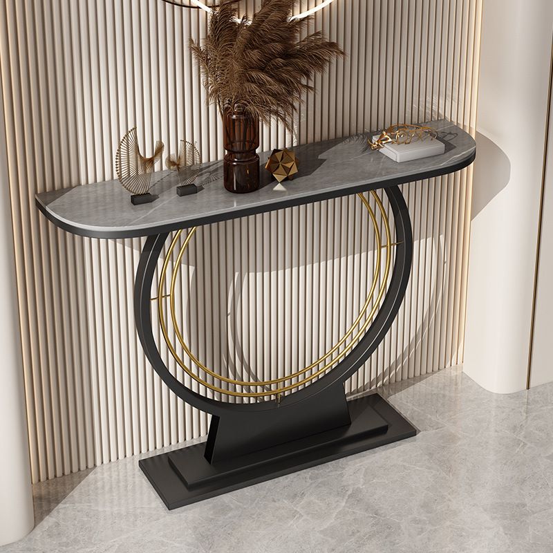 11" Wide Stone Glam Console Sofa Table Half Moon Console Table