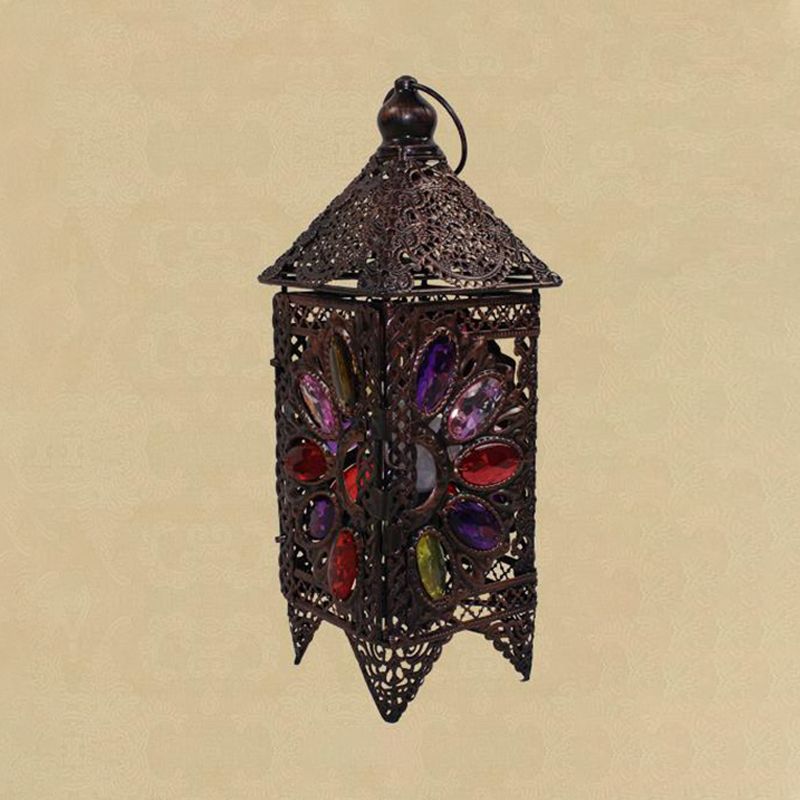 Bohemian Lantern Night Night Table Lampe 1 Bulbe Metal Night-tands Éclairage en violet / rouge pour le salon