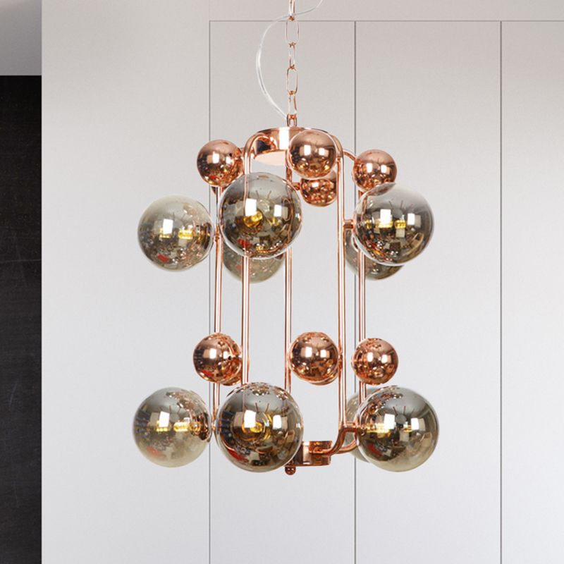 Modernist Globe Hanging Chandelier Smoke Gray Glass 10 Bulbs Living Room Pendant Light Fixture