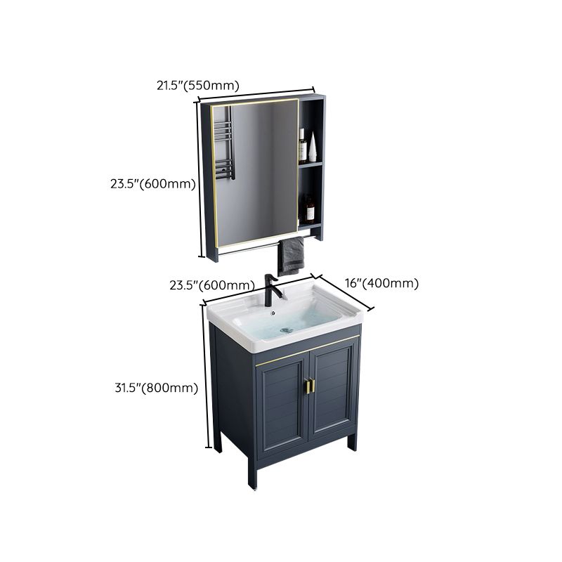 Blue Bath Vanity Freestanding Rectangular 2 Doors Single Sink Metal Frame Bathroom Vanity