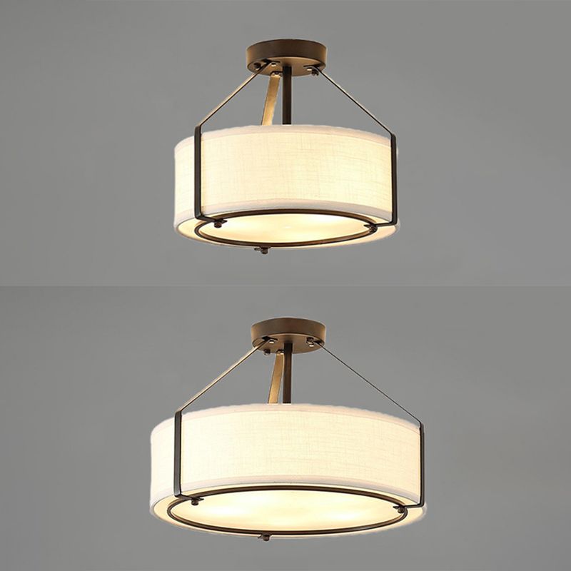 Fabric Drum Semi Flush Mount Light Simplicity Semi Flush Ceiling Light in Beige