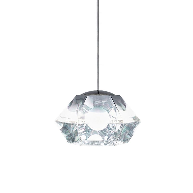 Diamond Pendant Lighting Post-Modern Glass 1 Light Clear/Amber Hanging Ceiling Light with Linear/Stout Shade